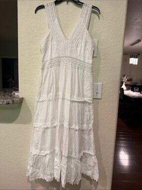 Ashley Taylor White Eyelet Lace Tiered Maxi Dress
